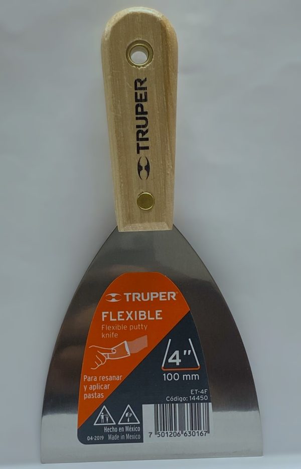 Espatula flexible 4" con mango de madera , truper